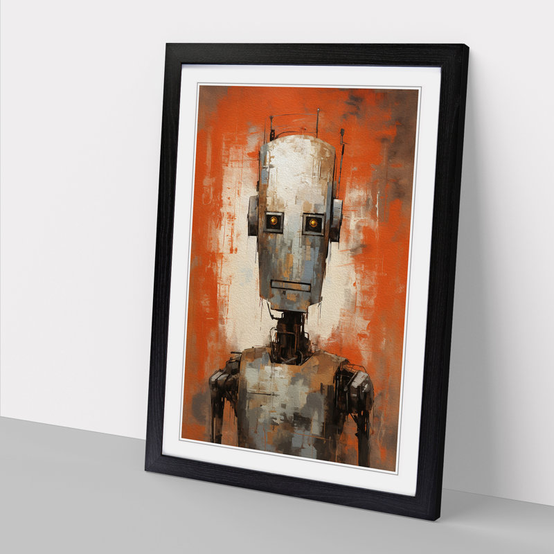 Robot Gestural No.2 - Single Picture Frame Print on Wood, Black, 46cm H x 34cm W x 2cm D