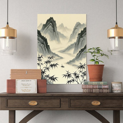 Canvas Wall Art Chinese Ink Wash Bamboo Mountain Canvas Wall Art Vintage Poster Print Home Decor