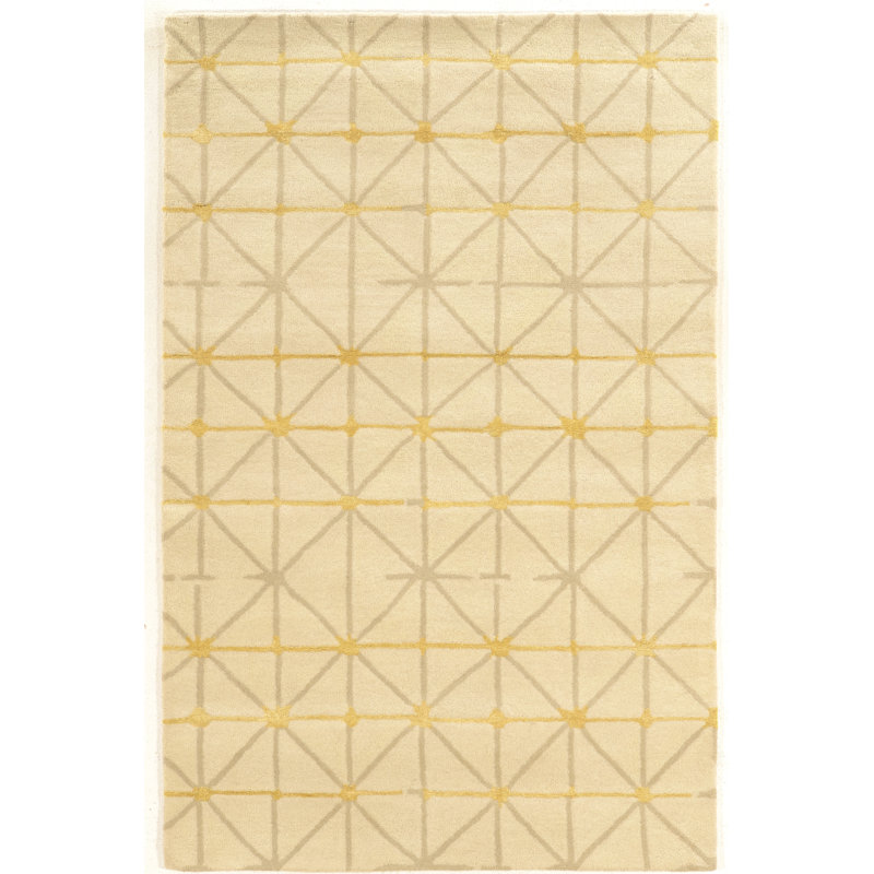 Tapis beige / gris en laine touffeté à la main à motif géométrique Winona, Rectangulaire 8 pi x 11 pi