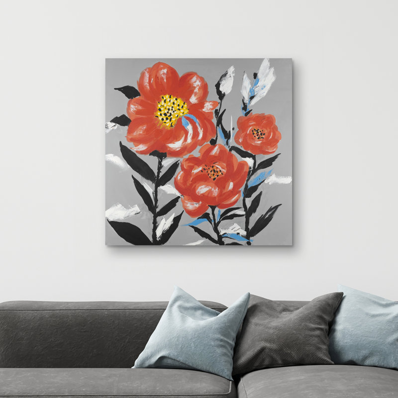 flowers with leaves - 32"x32" art on canvas