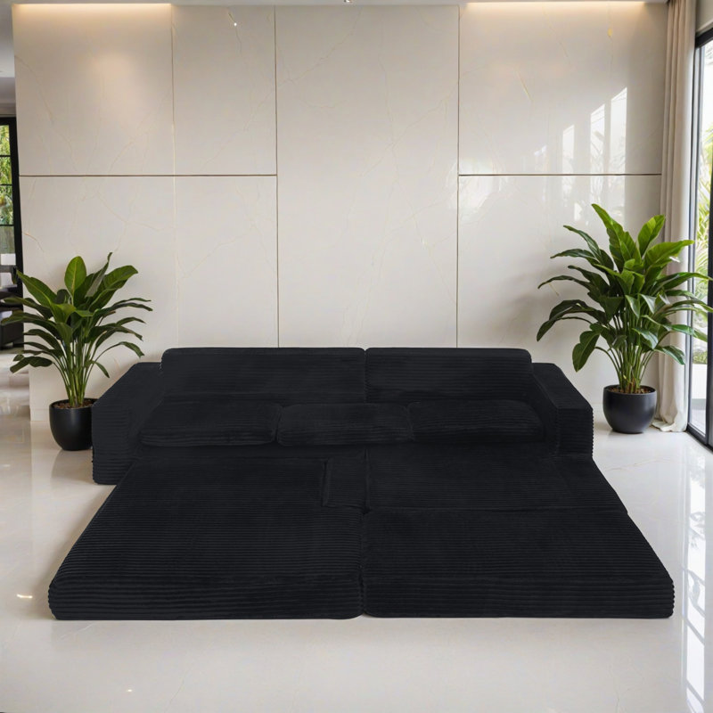 Canapé-lit modulaire 2 pièces pour salon, Polyester noir