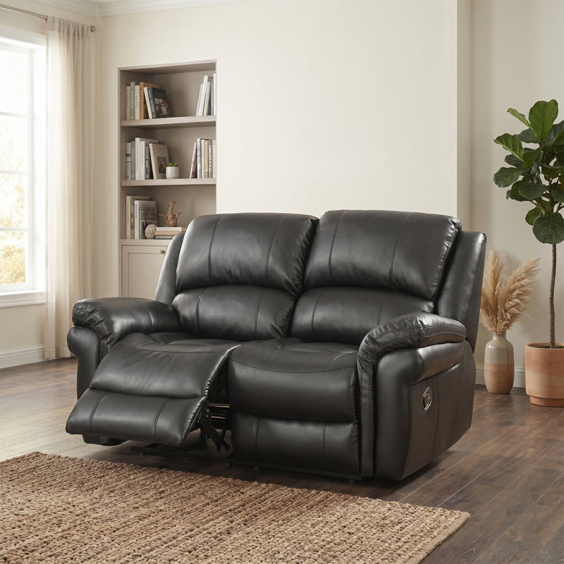 Arles 2 Seater Reclining Loveseat, Black, Manual