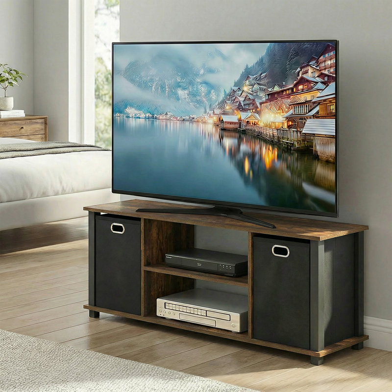 Meuble télé pour téléviseur de 48 po ou moins Lancaer, Pin ambré / noir