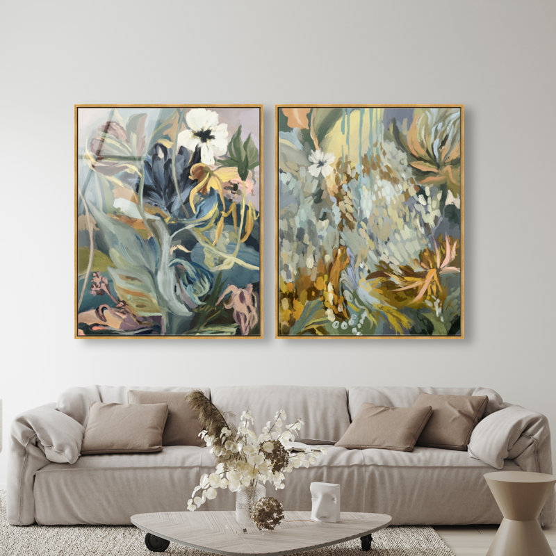 Moss Overlap Set Set by Oliver Gal, 92"H x 74"W, Gold Floater Frame