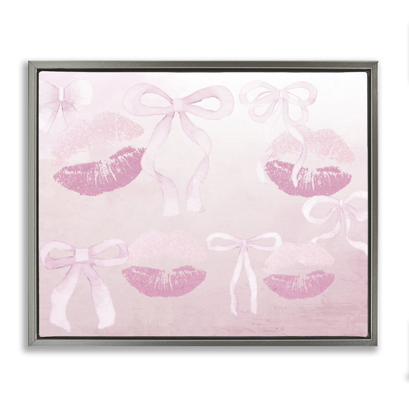 Cadre flottant Dreamy Bows & Lips, design par Kim Allen, Cadre flottant gris lustré, H 17 po x l 21 po