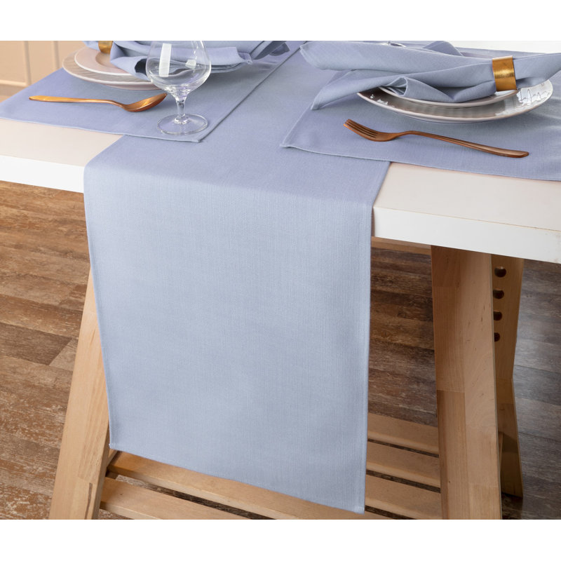 D'Moksha Homes Plain Faux Linen Table Runner, Light Blue, 108" x 13"