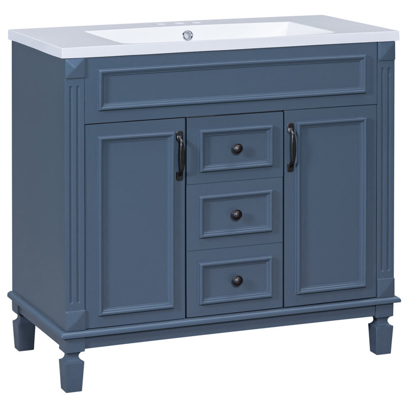 Botarf Bathroom Cabinet, 36'' Bathroom Vanity with Top Sink with 2 Soft Closing Doors and 2 Drawers, Blue