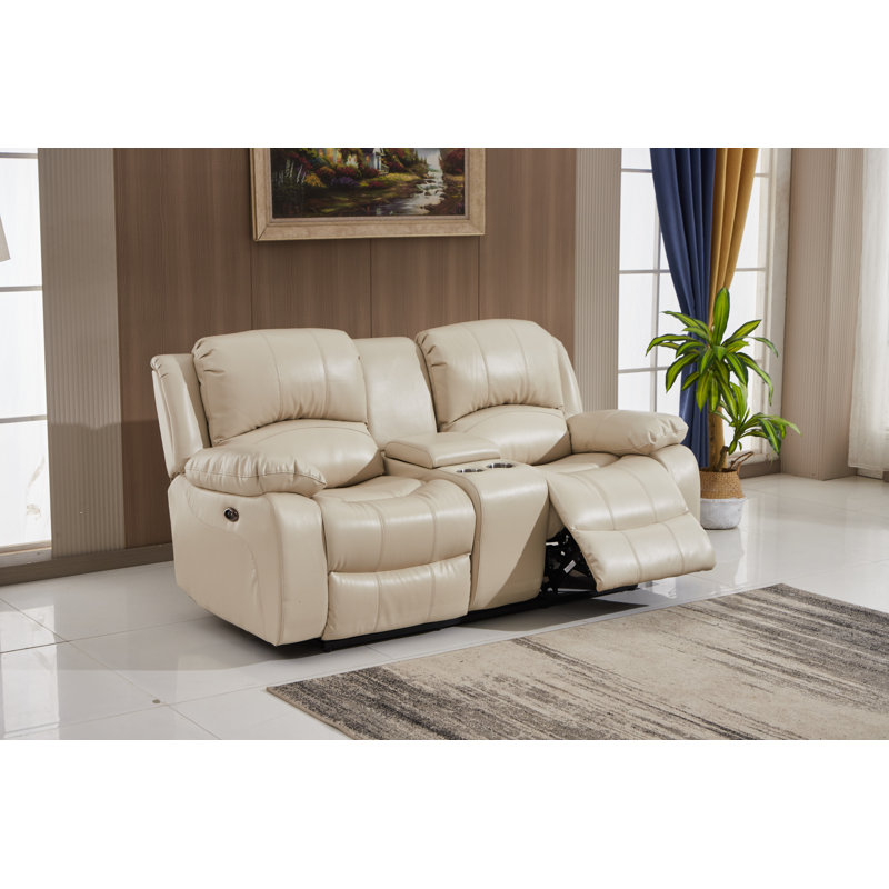 Convergent Faux Leather Reclining Loveseat, Power, Beige