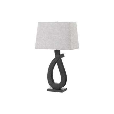 Lampe de table, 76 cm de hauteur, résine noire, abat-jour gris, style contemporain