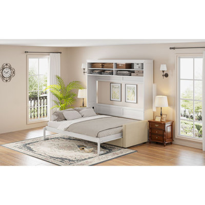 Queen Size Murphy Bed Wall Bed With Sofa,White