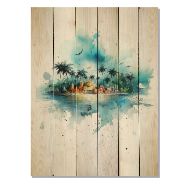 «Whimsical Coastal View - Modern Beach», reproduction d'art murale en bois, H 20 po x l 10 po x P 0,78 po