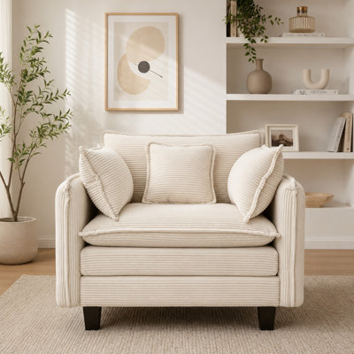 45" Wide Corduroy Reading Armchair With Accent Pillow & Removable Cushions