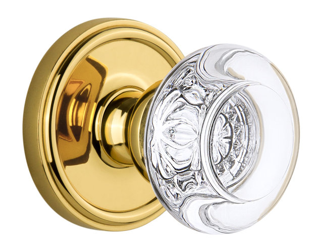 Rosette Grandeur Georgetown avec bouton de porte en cristal Bordeaux, 2-3/4", Laiton poli