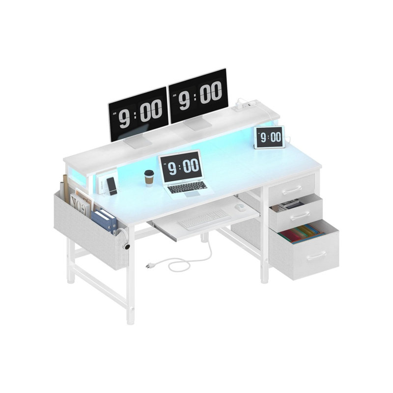 47 Inch Home Office Desks With Keyboard Tray, Computer Desk With File Drawers Cabinet