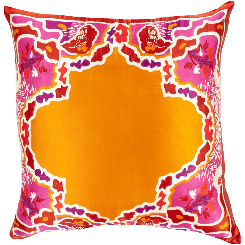 Geisha Silk Floral Throw Pillow Cover, 20" H x 20" W x 1" D, Orange\Red