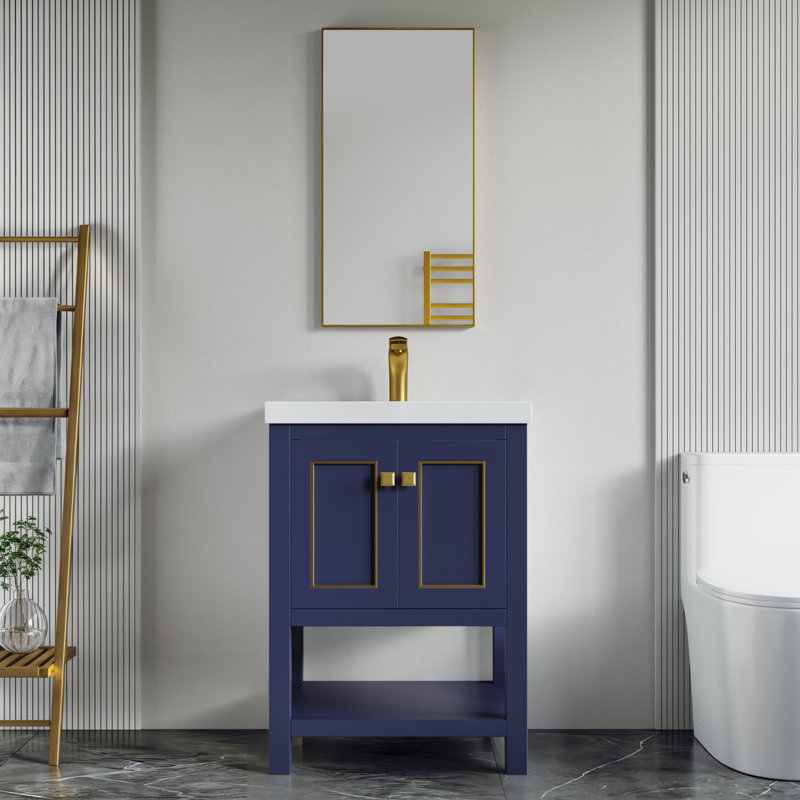 Thome 25'' Single Bathroom Vanity with Resin Top, Blue, Brushed Brass