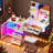 Makeup Vanity Table With Charging Station, Glass Top, Rgb Lights, 6 Drawer Dresser, Storage Cabinet-743133599