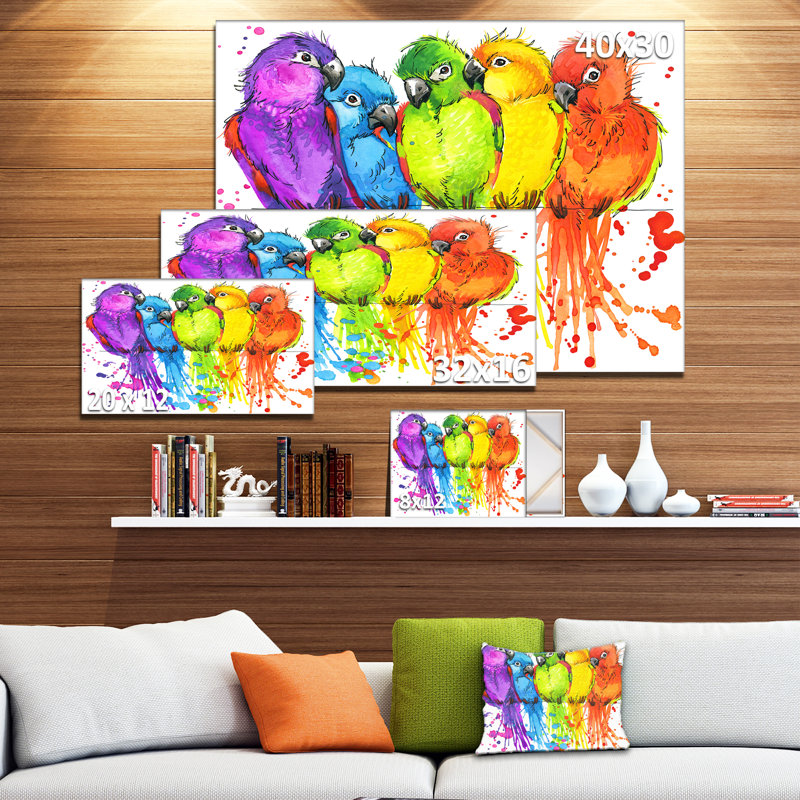 Reproduction d’art sur toile tendue, "color perroquets", H 16 po x l 32 po x P 1 po