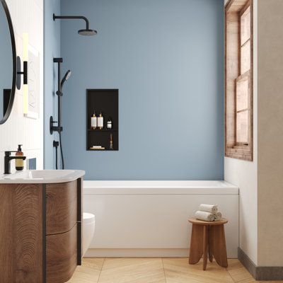 Niche de douche double l 13 po x H 25 po, aucun carreau requis avec pente de drainage, tablette encastrée noir mat