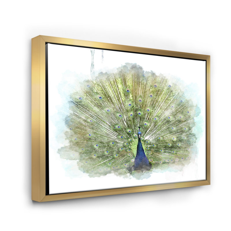 Paon, reproduction d'art sur toile, Toile encadrée d'or, H 30 po x l 40 po x p 1 po