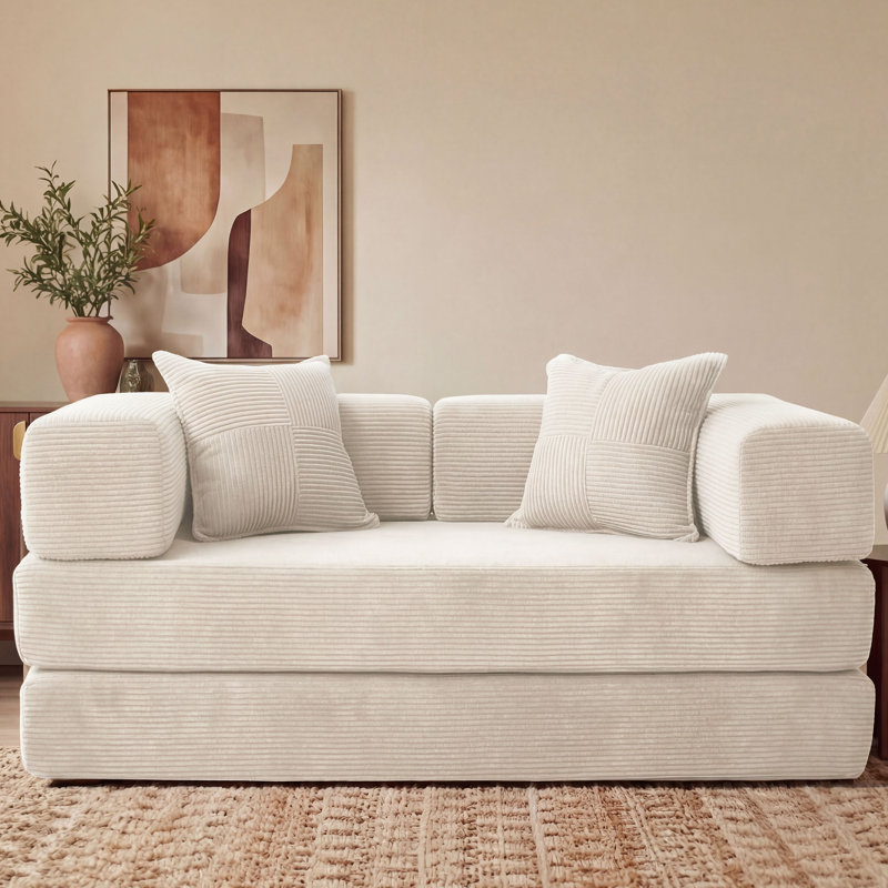 Convertible Sleeper Sofa With Removable Armrests, Corduroy Fabric Sofa Couch, No Assembly Required For Living Room, Dorm, Studio