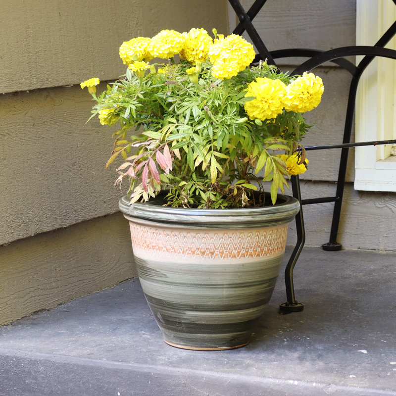 Pot de fleurs intérieur / extérieur Chanze - 12 po x 12 po x 10 po - pot de fleurs rond en céramique 2 pièces, Vert foncé, 2