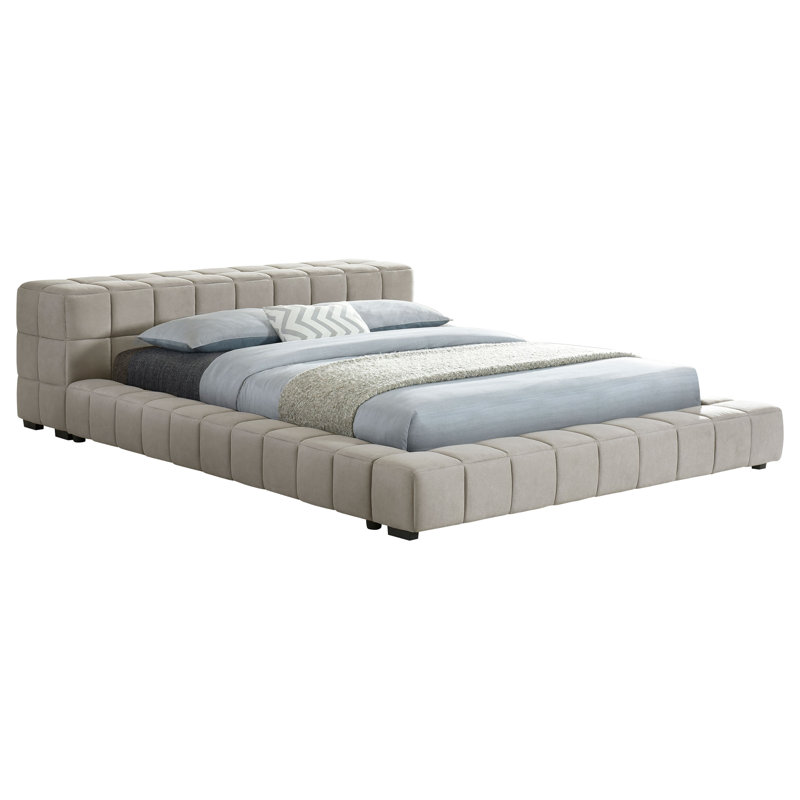 Grand lit plateforme tapissier Chenoweth taupe clair, Brun, Grand