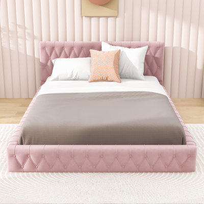 Kahmiah Queen Size Velvet Upholstered Bed with Tufted Headboard and Slats -  Rosdorf Park, 32C3F9082C434B26A7E82CFABB5596E1