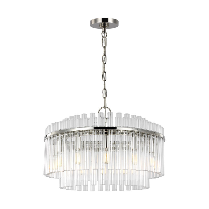 12 - Light Dimmable Drum Chandelier, Polished Nickel