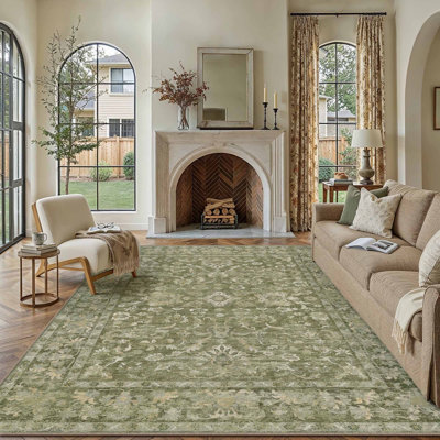 Tapis floral rétro lavable à la machine avec envers antidérapant