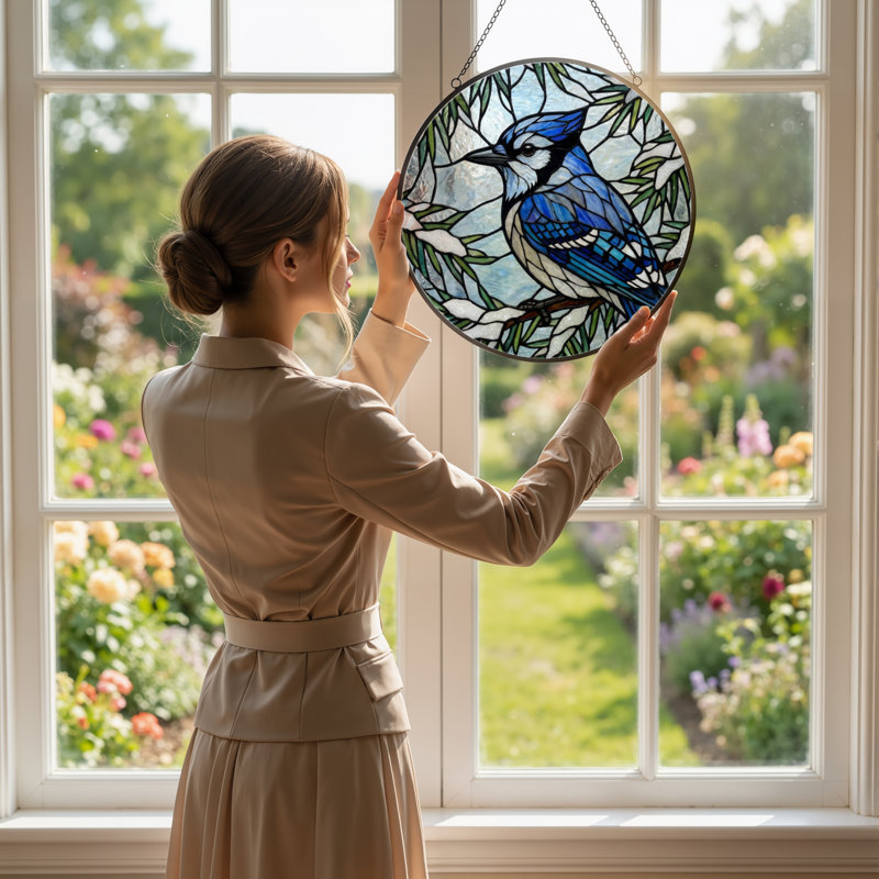Panneau de vitrail en verre coloré 7,8 "H Jay, H 7,8 po x l 7,8 po
