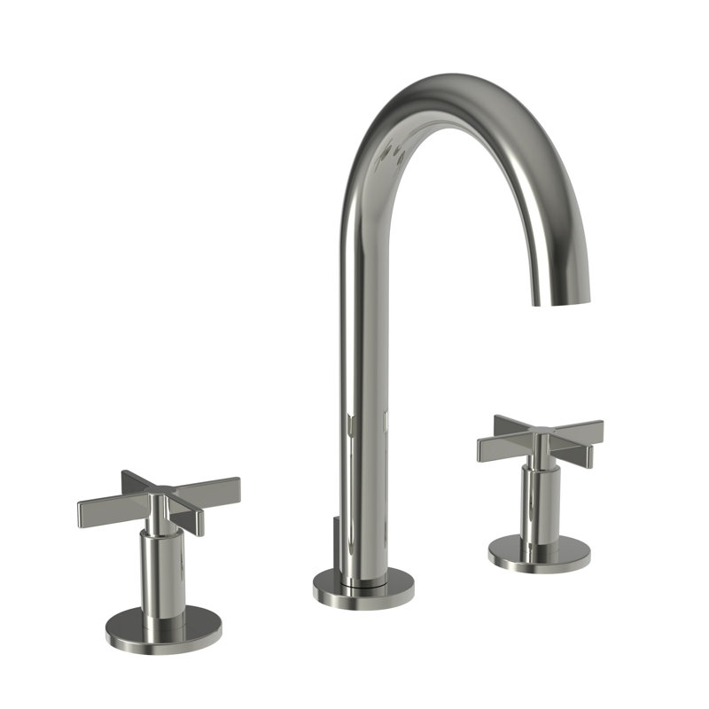 Tolmin Widespread Bathroom Faucet with Drain Assembly, Polished Nickel, Cross Handle
