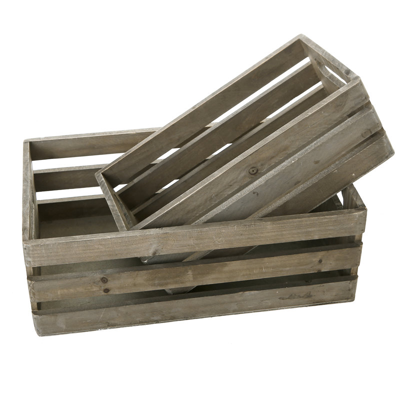 Ensemble de 2 boîtes en bois massif Abedraouf, Brun, H 5 po x l 15,3 po x P 9,5 po