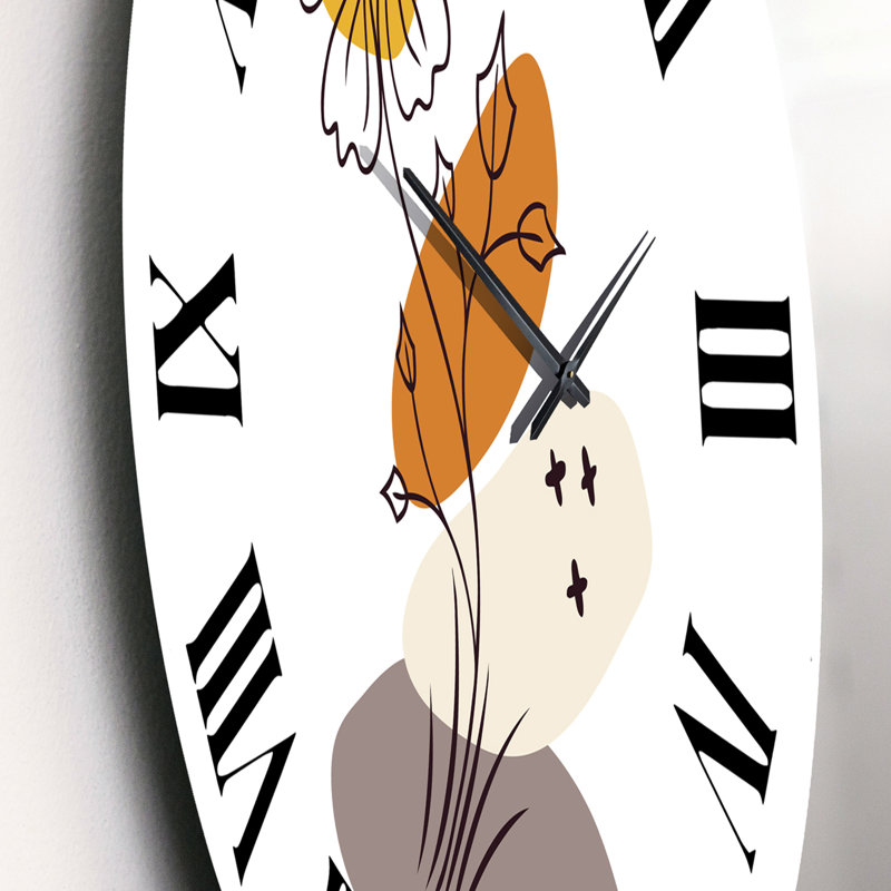 Fleurs abstraites sur formes minimalistes I - Horloge murale moderne, Moyen