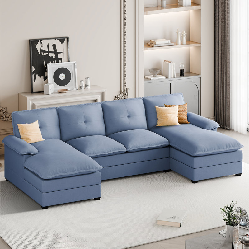 Mendham 3 - Piece Upholstered Sectional, Blue 