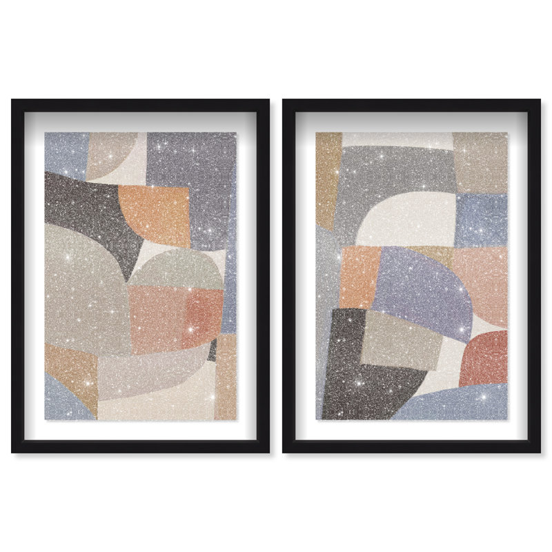 Muted Prelude Set Shadowbox Abstract Print by Oliver Gal, Black Frame, 10 x 15, 51"H x 35"W, Black Shadowbox