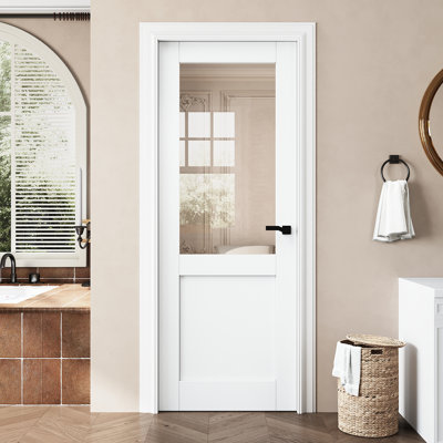 Porte de salle de bain en verre blanc