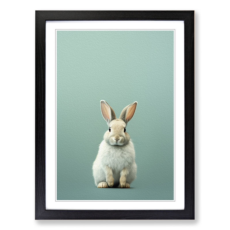 XYZ-FRM-V1223-5345 Rabbit Minimalism - Single Picture Frame Print on Wood, 64cm H x 46cm W x 2cm D, Black