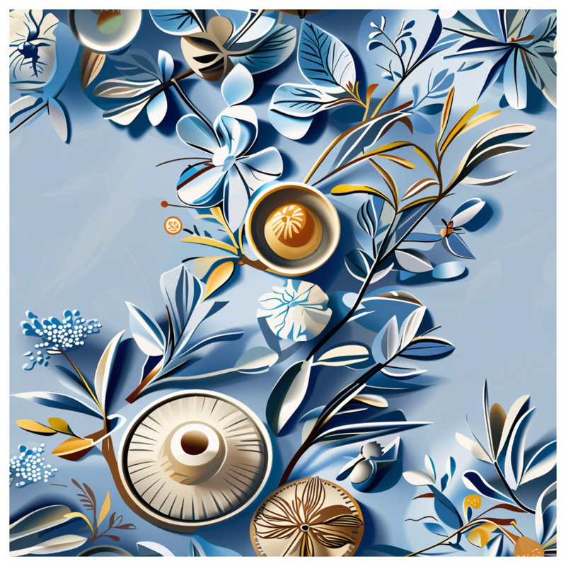Couvre-lit matelassé bleu Botanical Illustration, Double