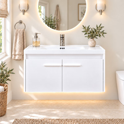 31" Black Floating Bathroom Vanity with Sink, Modern Clearance Bathroom Vanities LED Light