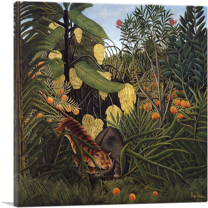 «Fight Entre a Tiger and Buffalo 1908» par Henri Rousseau, reproduction d'art sur toile tendue, H 26 po x l 26 po x P 1,5 po