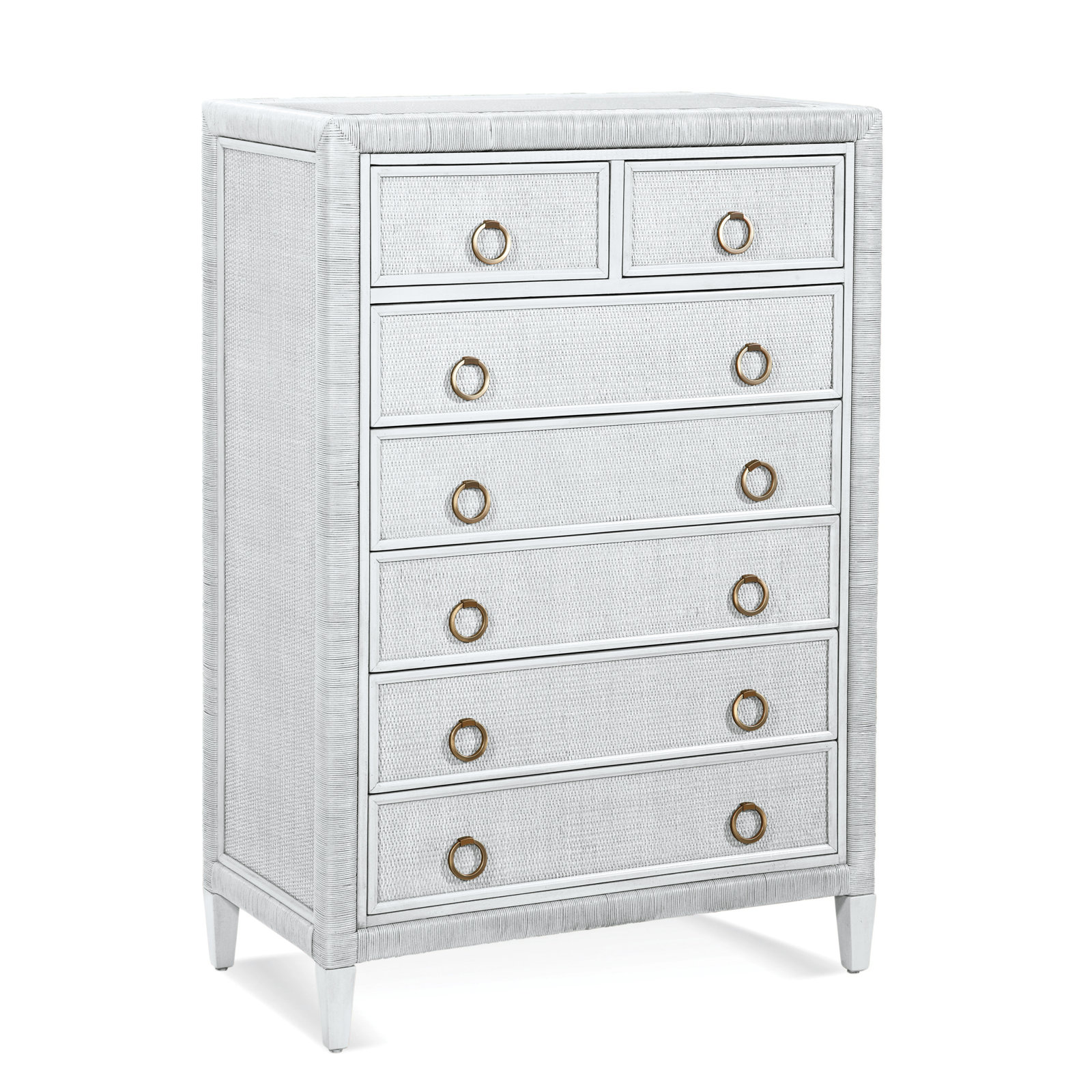 Warwick 38" Wicker Dresser, Frost White, Satin Brass