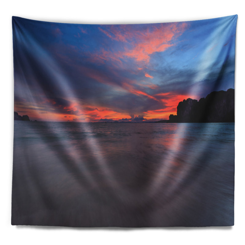 Tapisserie avec accessoires suspendus en railay de mer à coucher de soleil, H 32 po x l 39 po