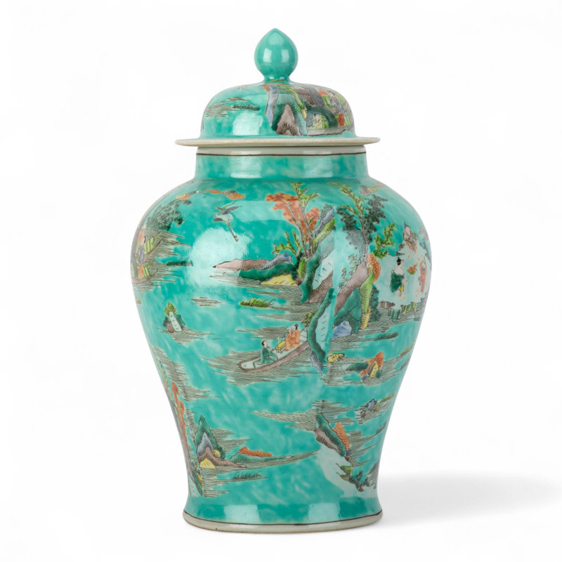 Turquoise Scenic Lidded Jar