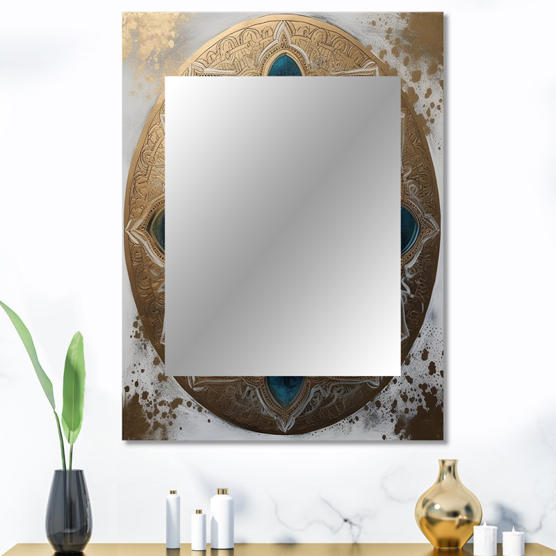 Miroir mural bleu et or Mandala III - Boho Mandala, miroir décoratif traditionnel, impression d'art en métal, 40 po x 30 po