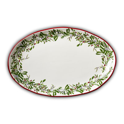 Winter Berries Platter Large Beige Ceramic Christmas