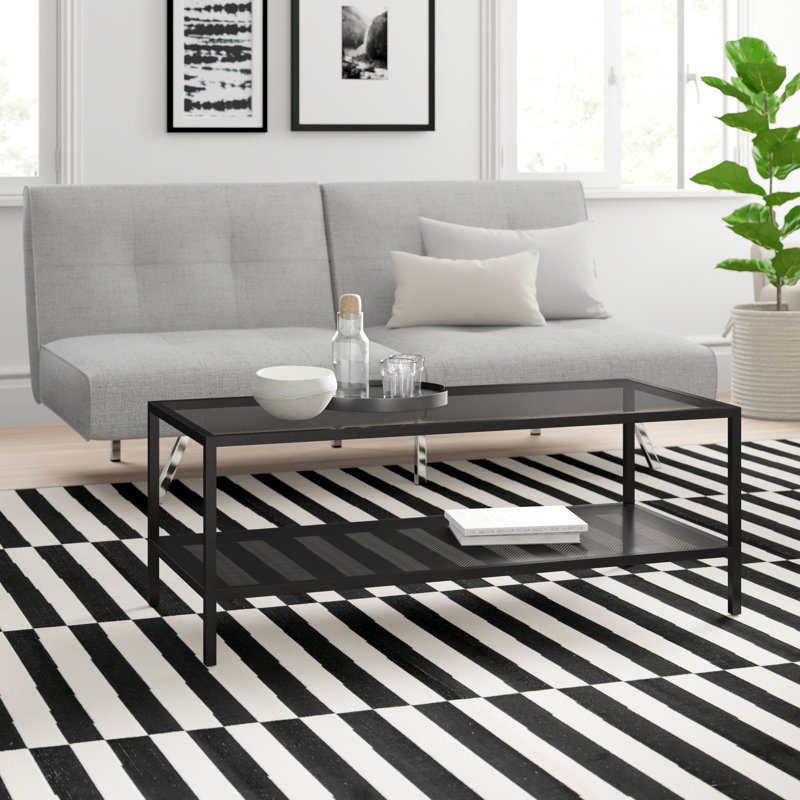 Chiang Glass Top Coffee Table, Blackened Bronze, 17" H x 54" L x 24" W