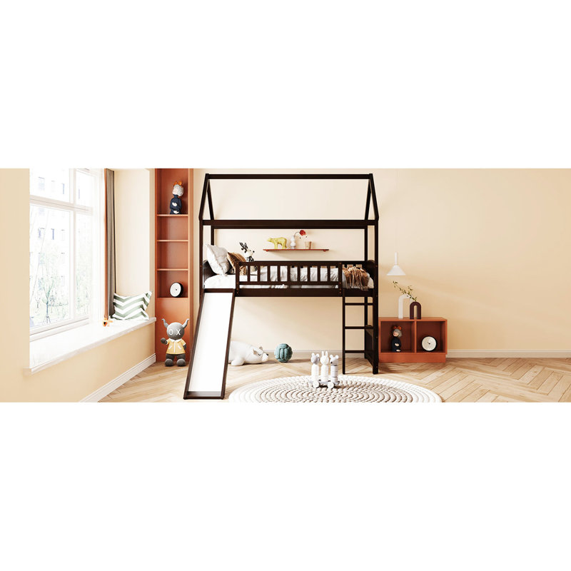 Lit mezzanine simple avec glissoire, - offre une aire de jeu confortable qui répond à vos besoins d'espace, Espresso