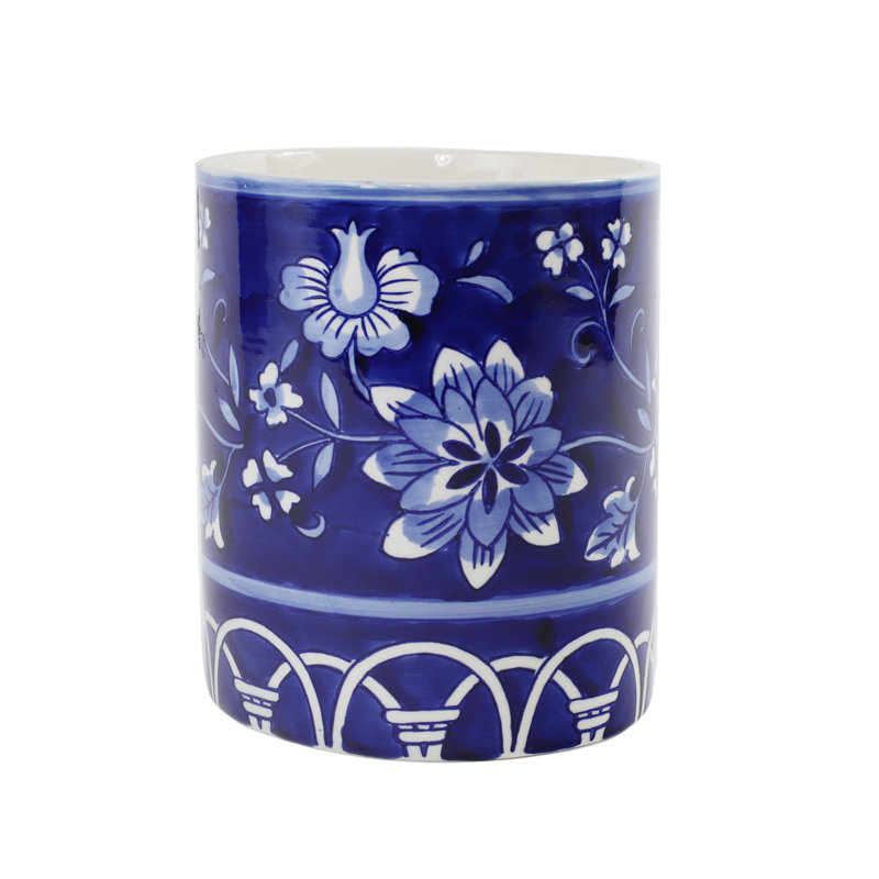 Blue and White Hand-Painted Ceramic Utensil Holder