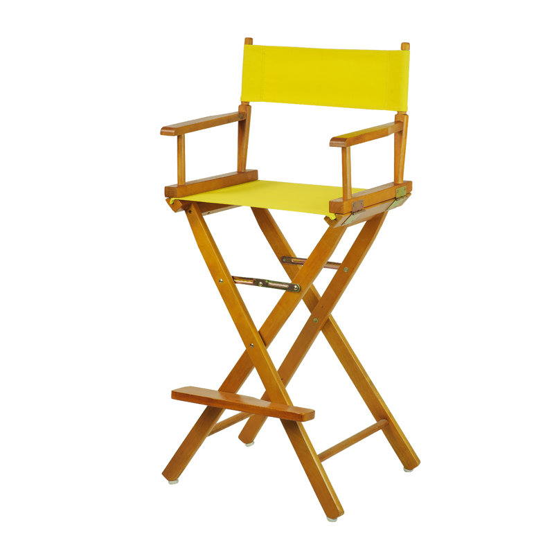 30" Folding Director Chair with Canvas, Yellow, Honey Oak